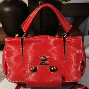 Fendi Red Mini Bag with Glossy Finish and Metallic Accents